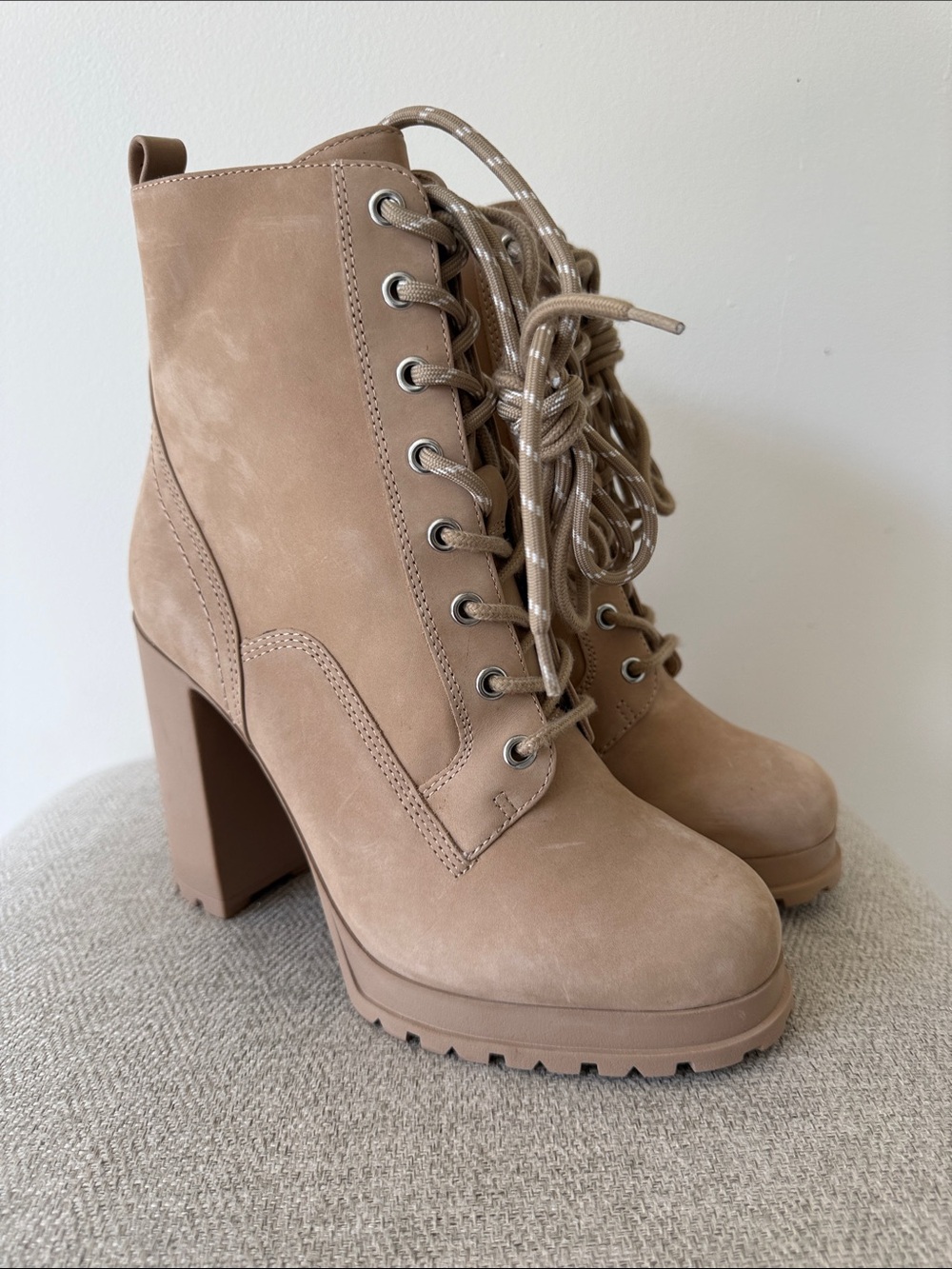 Aldo Women's Beige Lace-Up Combat Boots